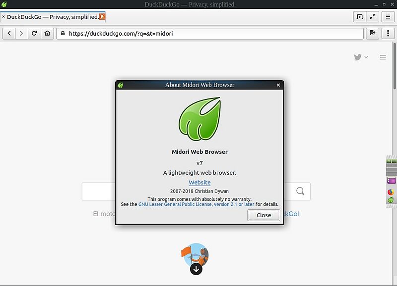 ファイル:About Midori Web Browser v7 running on Ubuntu 18.jpg