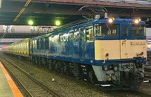 EF64-1032 towing Saha E230 and Saha E231 in Hachiōji Station 2.jpg