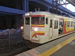 JRE 115 旧弥彦色 at Niigata St.jpg
