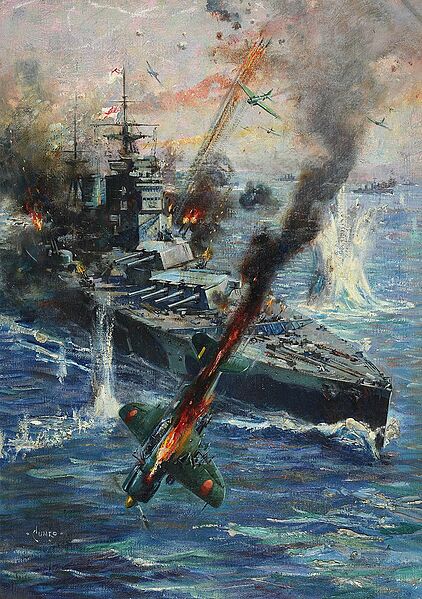 ファイル:721px-INF3-45 Aircraft attack British battleship Artist Terence Cuneo.jpg